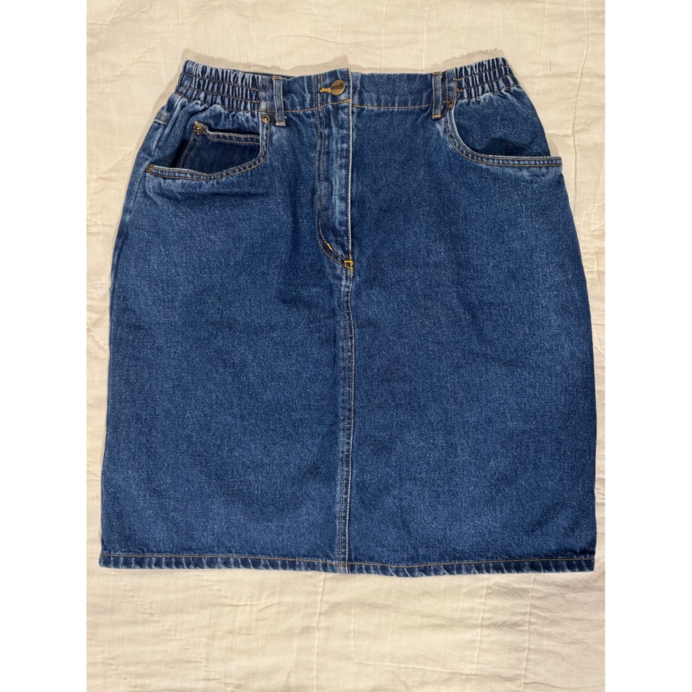 LL Bean Vintage 90s Denim Mini Skirt Medium Wash Elastic Waist Petite 6